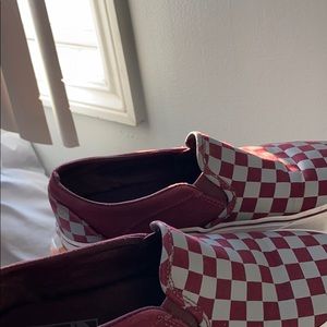 gray and maroon slip on vans